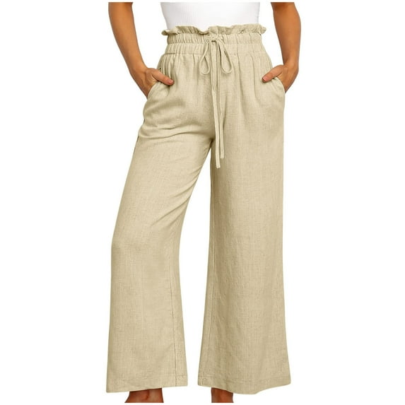 Spring Savings Clearance Lindreshi Wide Leg Pants for Women Women's Casual Slim High Elastic Waist Color Sports Cotton and Linen Pants