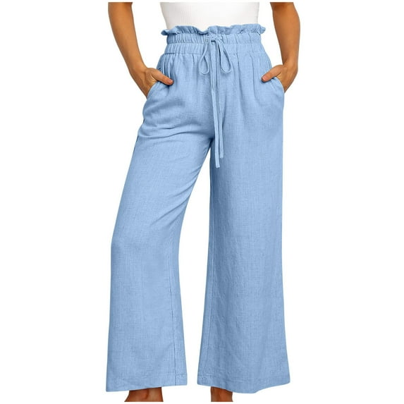 Spring Savings Clearance Lindreshi Wide Leg Pants for Women Women's Casual Slim High Elastic Waist Color Sports Cotton and Linen Pants