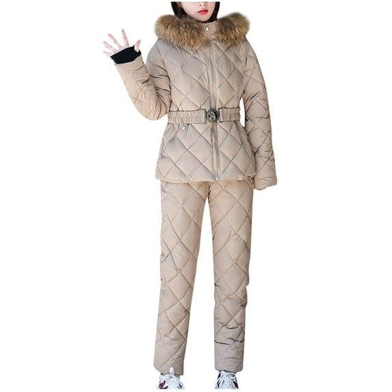 Lindreshi Winter Coats for Women 2025 Trendy Women's Fashion Winter Keep Warm Ski Suit Loose Coat Trousers Keep Warm Hooded Jacket