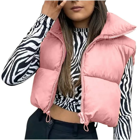 Lindreshi Winter Coats for Women 2023 Trendy Women's Winter Crop Lightweight Sleeveless Warm Outerwear Vest Padded Gilet Tops Coat