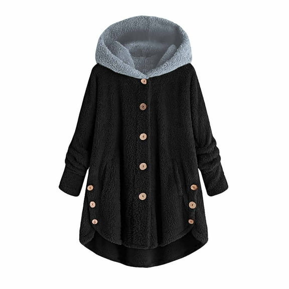 Lindreshi Winter Coats for Women 2025 Trendy Women Plus Size Button Plush Tops Hooded Loose Cardigan Wool Coat Winter Jacket