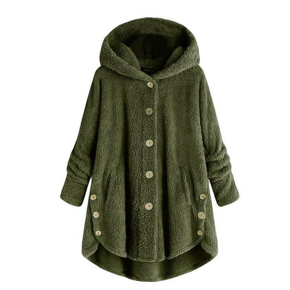 Lindreshi Winter Coats for Women 2025 Trendy Women Plus Size Button Plush Tops Hooded Loose Cardigan Wool Coat Winter Jacket