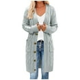 thumbnail image 1 of Lindreshi Winter Sweaters for Women Womens Long Sleeve Cable Knit Long Cardigan Open Front Button Sweater Outerwear, 1 of 6