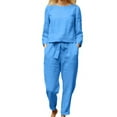 thumbnail image 1 of Lindreshi Womens 2 Piece Outfit Fashion Woman Long Sleeve Blouse +Loose Pants Sets, 1 of 6