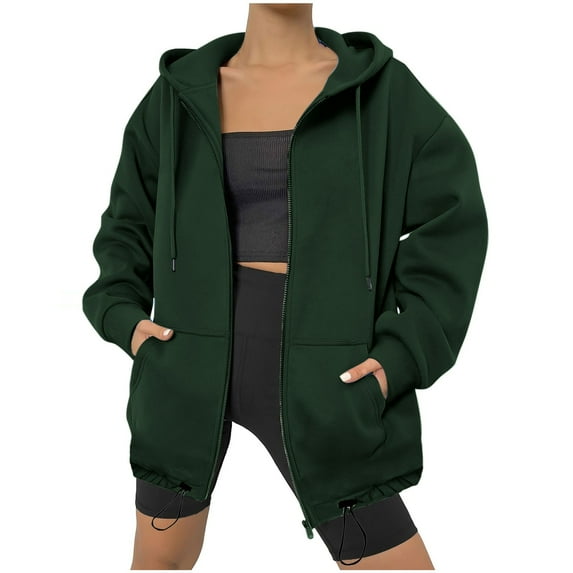 Spring Savings Clearance Lindreshi Womens Fall Fashion 2023 Zip up Hoodie Women Fall Sweatshirts for Women Zip Up Hoodies Sweatshirt Casual Drawstring Jacket with Pockets