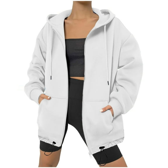 Lindreshi Womens Fall Fashion 2025 Zip up Hoodie Women Fall Sweatshirts for Women Zip Up Hoodies Sweatshirt Casual Drawstring Jacket with Pockets