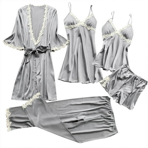 Lindreshi Womens Pajama Sets Shorts Ladies Fashion Comfortable Solid Color Lace Suspenders Pajamas Dress Woman Nightgown Home Clothes Suit