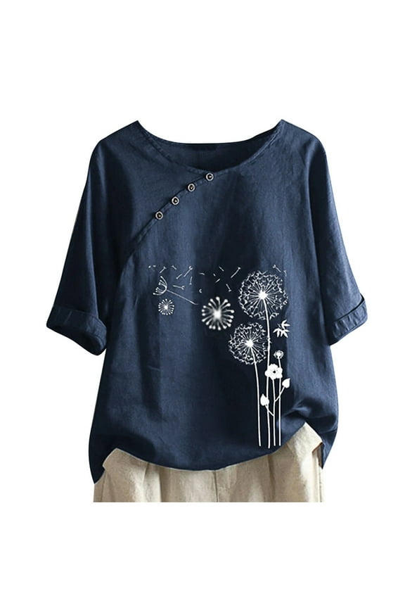 Womens Plus Size 5.00 Shirts Fashion Women Casual Button Floral Print Short Sleeve T-Short Blouse Tops