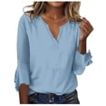thumbnail image 1 of Spring Savings Clearance Lindreshi Womens Plus Size Tops Clearance Women's Casual V-Neck 3/4 Sleeve Flared Sleeve Top T-Shirt Long Sleeved V-Neck Top/shirt, 1 of 5