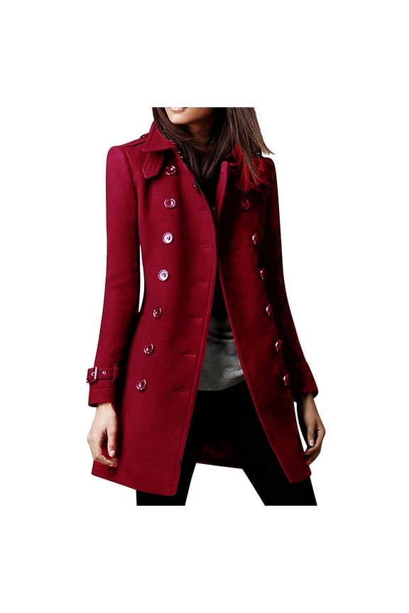 Womens Shackets Coat in Clothing Women Fashion Long Sleeve V-Neck Woolen Overcoat Solid Color Button Overcoat