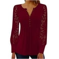 thumbnail image 1 of Lindreshi Womens Tops Women's Summer Solid Color V-Neck Button Top Temperament Lace Long Sleeve Lapel Shirt, 1 of 8
