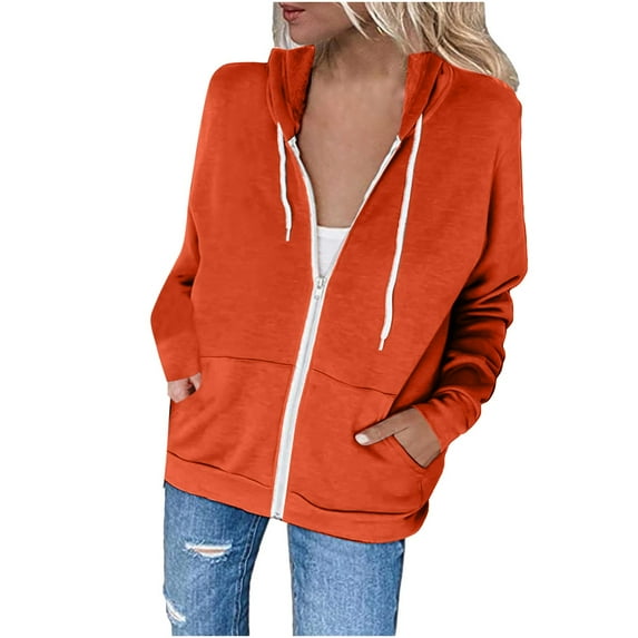 Spring Savings Clearance Lindreshi Zip up Hoodies for Women Fashion Women Casual Hooded Slim Zipper Fleece Sweater Coat