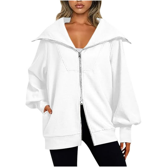 Lindreshi Zip up Hoodies for Women Fashion Women's Zipper V-Neck Pullover Tops Long Sleeve Print Hooded Blouse Sweatshirt