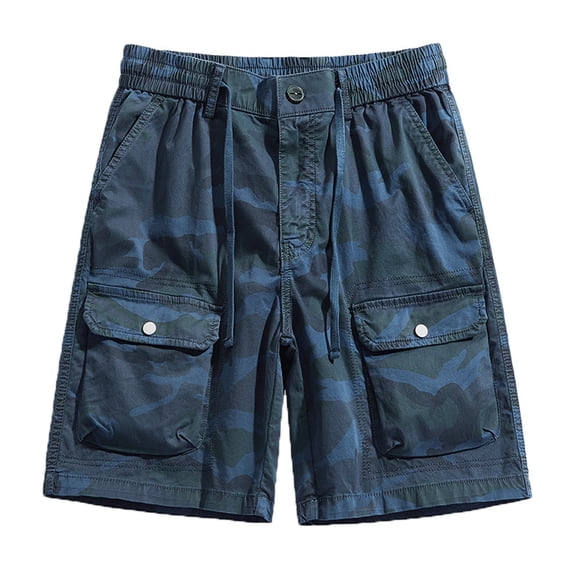 Spring Savings Clearance! Npasoilc Hiking Cargo Shorts for Men Cotton Button Zipper Lightweight Travel Athletic Camo Loose Shorts with Multi Pockets