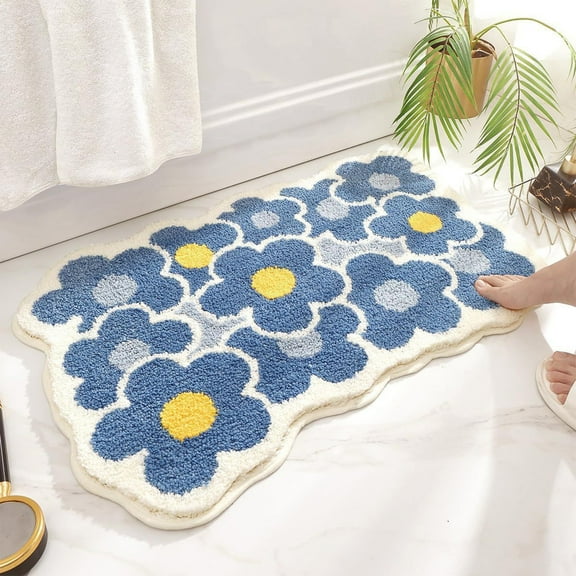 PRETXORVE Bath Mats, Doormat, Moss Rug Floral Area Rugs Plant Flowers Bathroom Rug Mat Extra Thick and Absorbent Bath Rugs Non-Slip Soft Bath Carpet Machine Wash