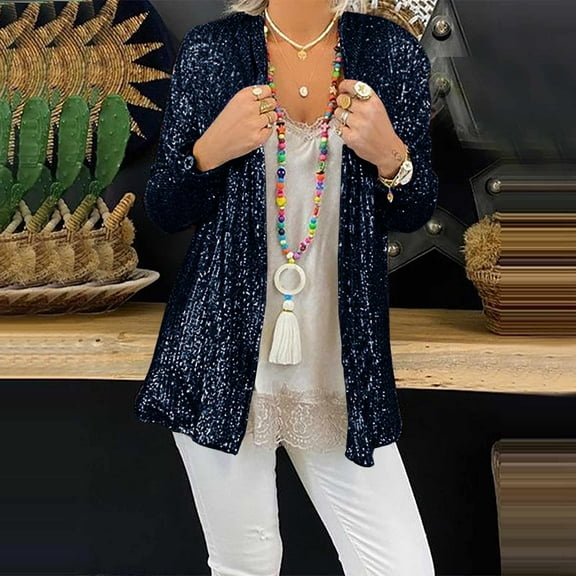 Spring Sparkly Sequin Cardigans for Women Plus Size ,Womens Silver Glitter Cardigan ,Long Sleeve Open Front Outerwear Coat,Shimmer Glitter Loose Party Jackets
