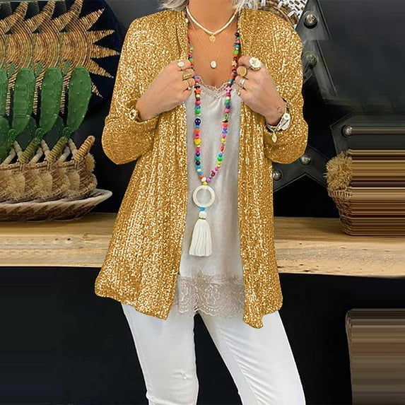 Spring Sparkly Sequin Cardigans for Women Plus Size ,Womens Silver Glitter Cardigan ,Long Sleeve Open Front Outerwear Coat,Shimmer Glitter Loose Party Jackets