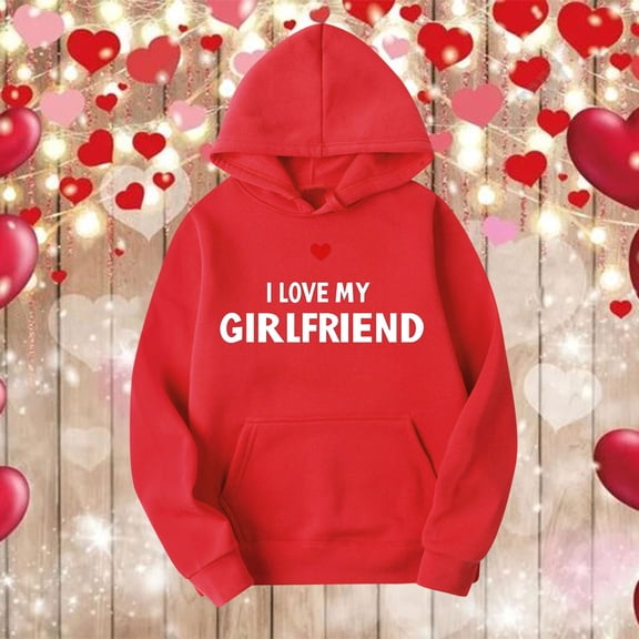 Viikei Tops for Women,Valentine's Day Women's Fashion Printed Hoodie Red XL