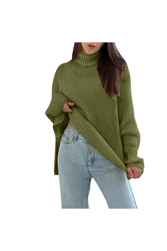 Spring !DianGeFu Casual Tops for Plus Size Women with Winter Discounts 50% Off Clear,Women's Solid Color High Neck Loose Soft Knitted Top,Green,M