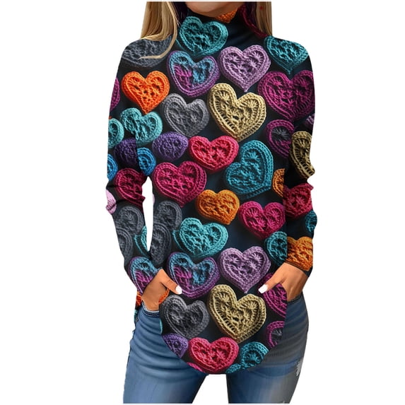 Spring Savings!DianGeFu Womens Long Sleeve Shirts Plus Size Plus Size Winter Tees V-Neck Save Up under 50%,Women Off Shoulder Sleeves Long Sleeve Printed High Neck Top T-shirt,Purple,L