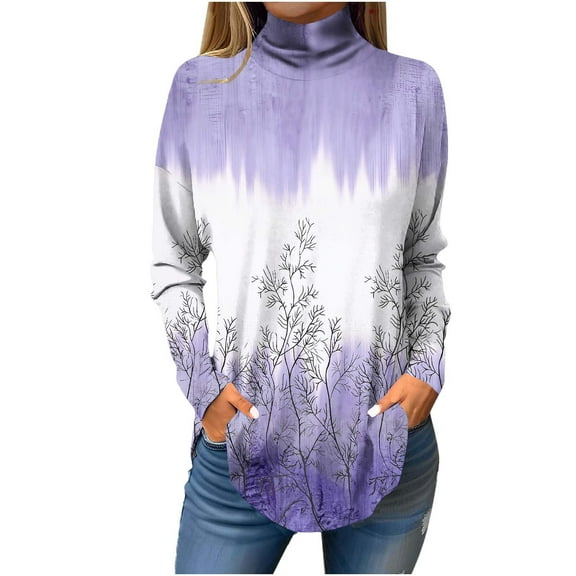 Spring !DianGeFu Womens Tops Long Sleeve Button Down Plus Size Save Up under 50%,Women's Long Sleeve Printed High Neck Top T-shirt,Purple,XXXL