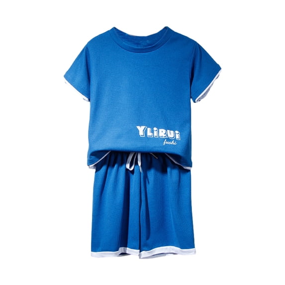 Spring EGNMCR Boys Suit Toddler Suit Fashion Summer Casual Printed Short Sleeve Round Neck T Shirts And Shorts Two Piece Set