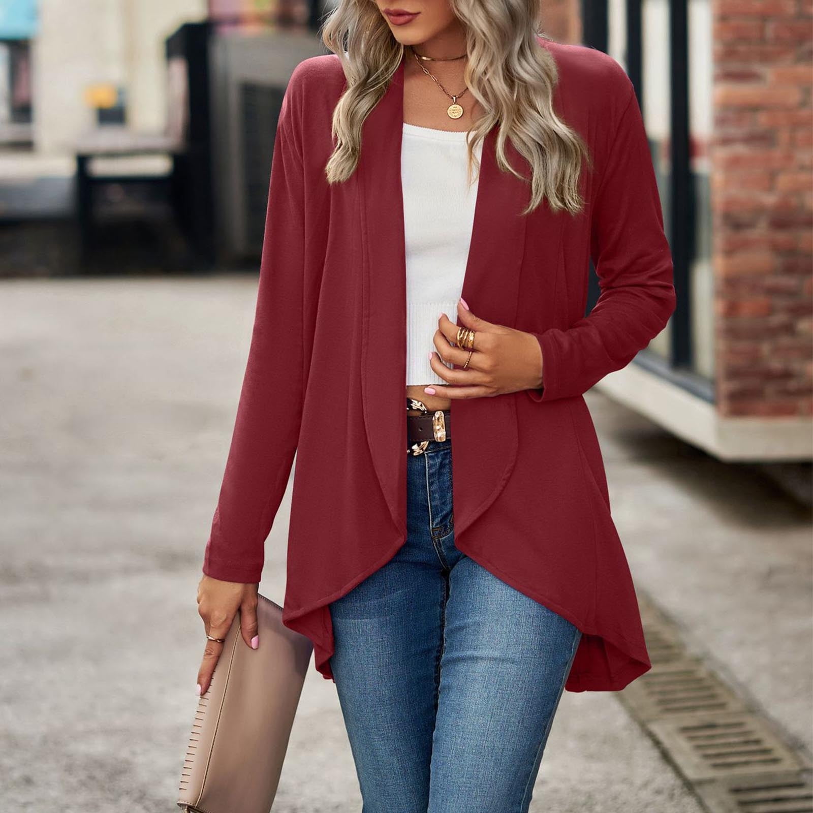 Spring Savings Elegant Flowy Cotton Cardigans for Women Plus Sizes Open Front Dressy Flowy Cardigans Women Lightweight Long Sleeve Solid Color