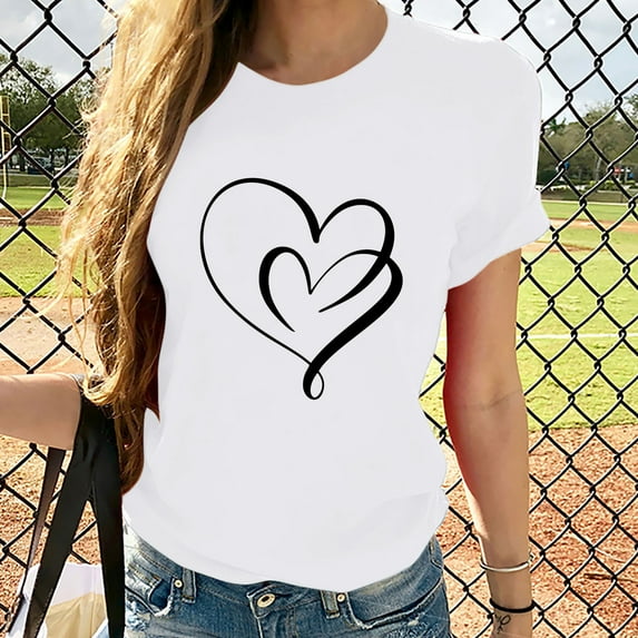 Spring Savings GaThRRgYP Valentine Tops for Women Girls Plus Size Sunflower Print Tees Short Sleeve T Shirt Blouse Tops