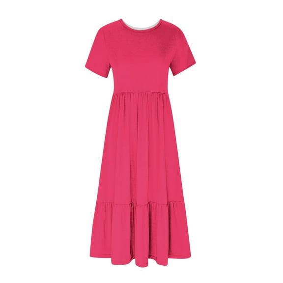GaThRRgYP Women's Sleeveless Dress,Women's Summer Casual Short Sleeve Crewneck Dress Casual Flowy Tiered Maxi Beach Dress with Pockets
