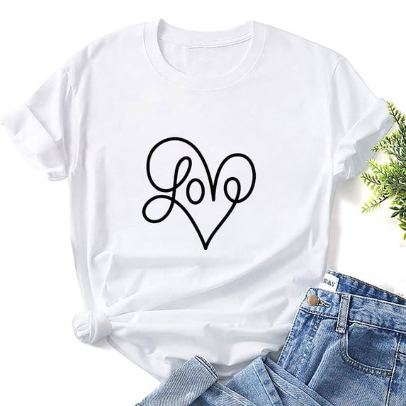 GaThRRgYP Off the Shoulder Tops for Women,Womens Shirts,Women Short Sleeves Heart-shaped Print Casual Tops Blouse T-shirt