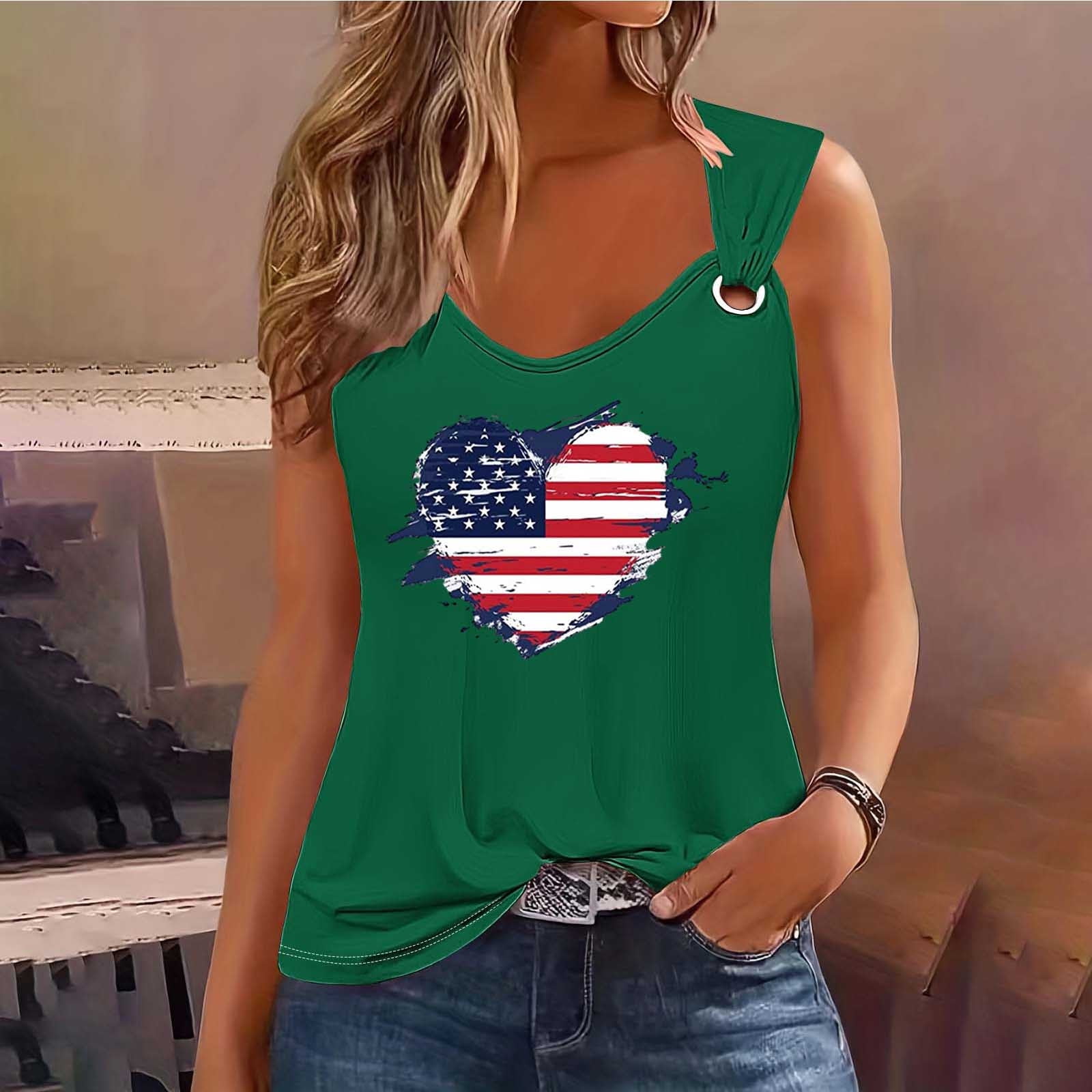 Spring Savings Ganfancp American Flag Women Tops Sleeveless Crew Neck T ...