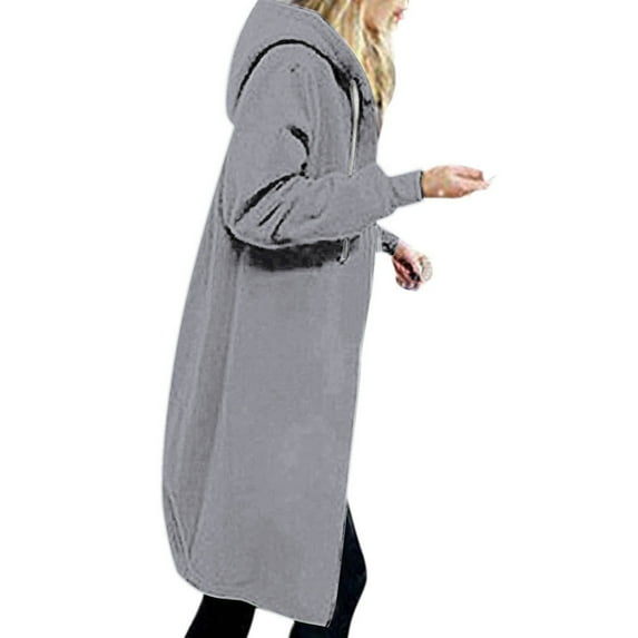 Spring Savings Idoravan 2025 Winter Coats for Women,Women's Autumn and Winter Popular Sweater Women's Medium Long Plush Insert Bag Hooded Zipper Windbreaker Coat Women Gray XXXL