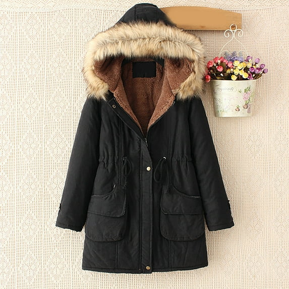 Spring Savings Idoravan Hoodies for Women Winter Clearance Womens Warm Long Coat Hoodies Jacket Slim Winter Parkas Outwear Tops with Pockets Black XL