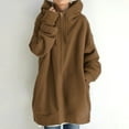 thumbnail image 1 of Spring Savings Idoravan Hoodies for Women Winter Women's Solid Color Hoodie Zipper Long Sleeve Sweatshirts Long Coat Tops with Pockets Coffee L, 1 of 7