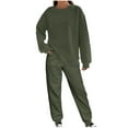 thumbnail image 1 of Spring Savings Idoravan Sweatsuits 2pcs Sets Womens Clearance Women's New Casual Fashion Long Sleeve Round Neck Top+Pants Set Army Green XXL, 1 of 6