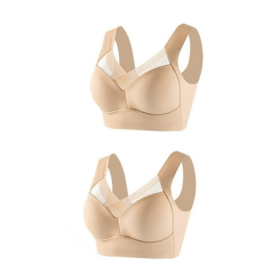 Spring Savings Idoravan Wireless Bras for Women 2PCS Women's Strapless Lace Vest Underwear with Thin Side Collection and Daily Bra Beige XXL