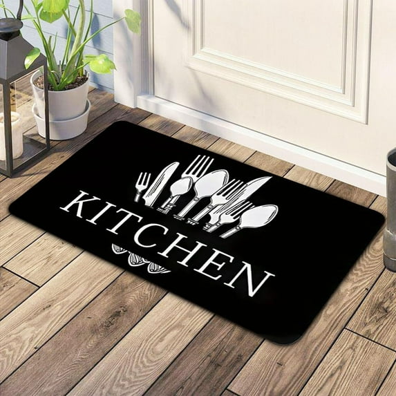 Spring Savings! LSLJS Kitchen Rugs Non-slip Indoor Door Mat Runner Carpet Floor Mat for Kitchen, Living Room, Bathroom Modern Home Decor Machine Washable Black on Clearance 20" x 32"