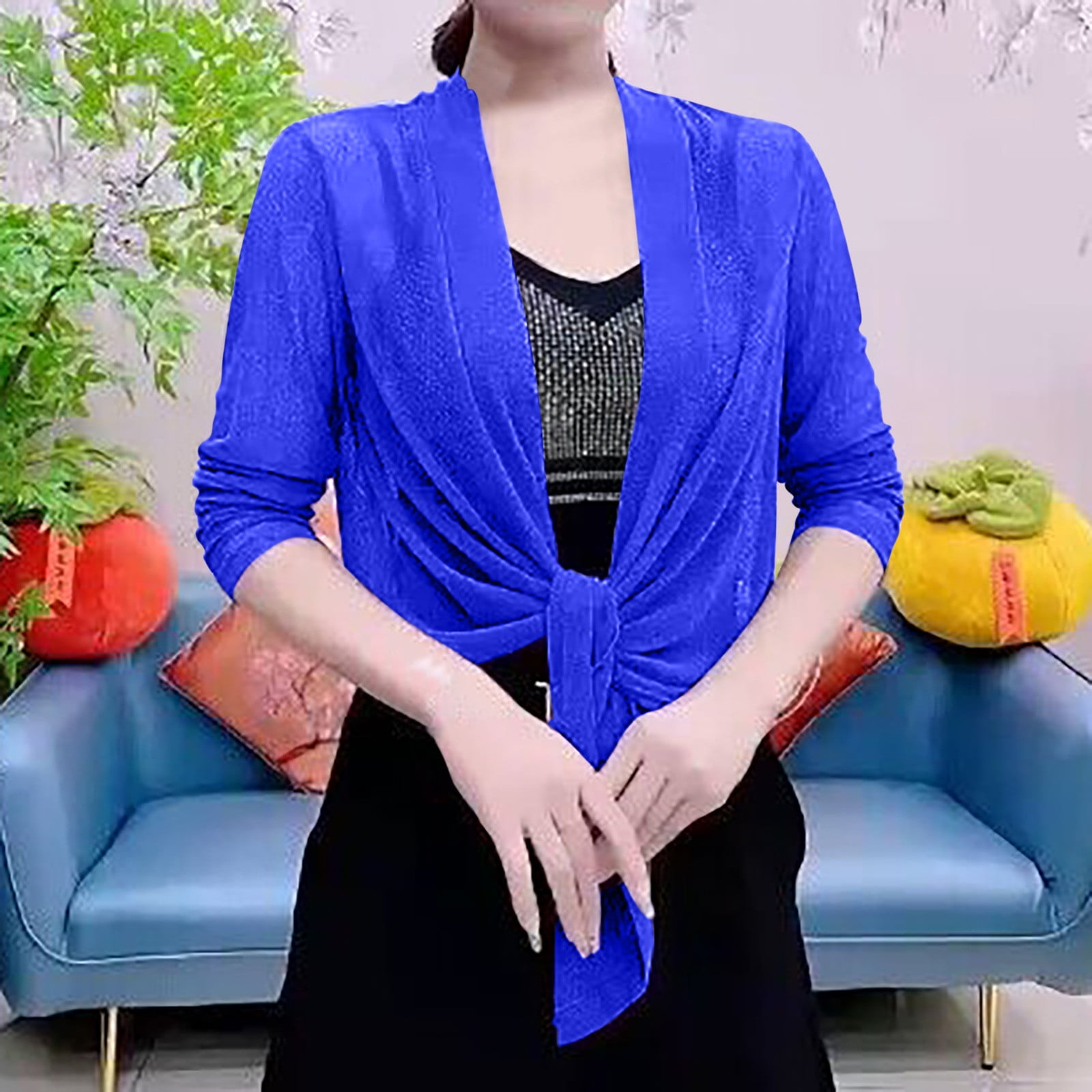 Summer Savings Ladies Cardigan Shrugs for Women Clearance 2024 Summer Womens Shrugs and Boleros Long Sleeve Sheer Chiffon Tie Front Cardigan for Evening Dress Casual Plus Size Shrugs for Women Walmart...