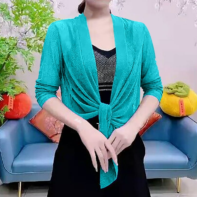 Summer Savings Ladies Cardigan Shrugs for Women Clearance 2024 Summer Womens Shrugs and Boleros Long Sleeve Sheer Chiffon Tie Front Cardigan for Evening Dress Casual Plus Size Shrugs for Women Walmart...
