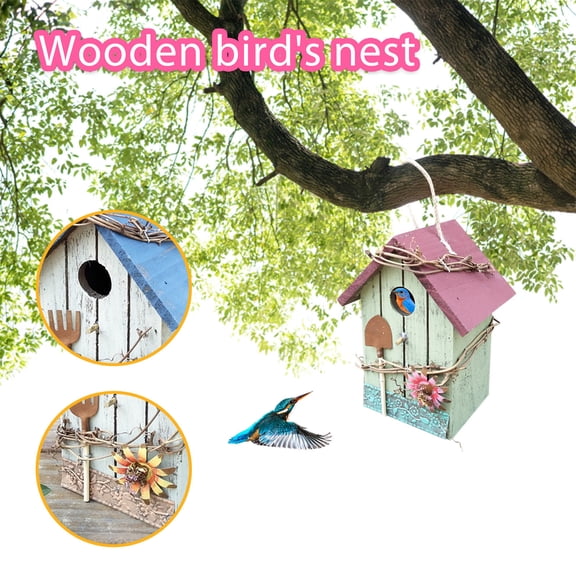 Outdoor Wooden Bird House Nesting Box Hanging Bird Nests Home Garden Decoration
