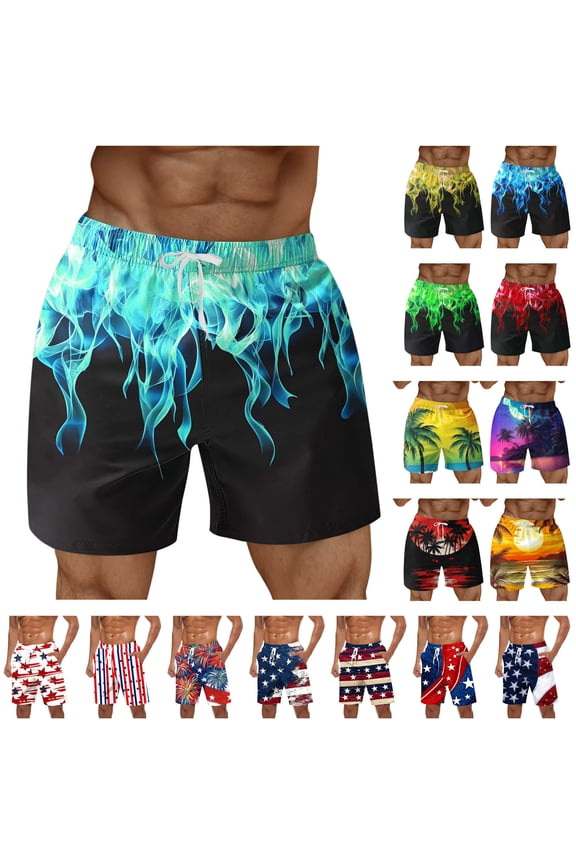 Big and Tall Board Shorts for Men Casual Drawstring Elastic Waist Swim Trunks with Pockets Hawaiian Tropical Print Summer Beach Vacation Clothes Multicolor L