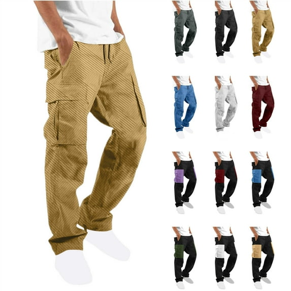 QATAINLAV Cargo Pants for Men Casual Straight Leg Pants with Pockets Outdoor Hiking Joggers Sweatpants Color Block Athletic Tactical Pants Black M