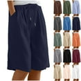 thumbnail image 1 of QATAINLAV Womens Knee Length Wide Leg Linen Shorts Casual Drawstring Elastic Waist Bermuda Shorts Summer Solid Baggy Short Pants Beach Vacation Outfits Black S, 1 of 10