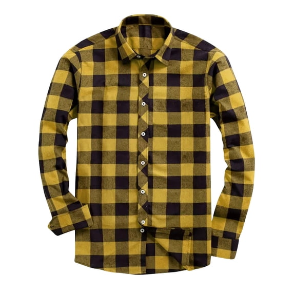 Rciityk Gold Mens Long Sleeve Plaid Shirts Casual Button Up Regular Fits Turn Down Shirt Tops Fashion Lapel Blouse Shirt
