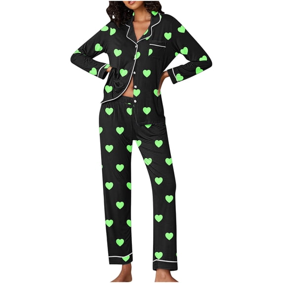 Rciityk Valentines Day Pajamas Women - Pajama Sets for Women 2 Piece - Casual Long Sleeve Button Up Top and Pants Pjs Sets Nightwear Loungewear