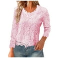 thumbnail image 1 of Rciityk Womens Long Sleeve Lace Shirts Casual Solid Color Crew Neck Slim Blouse Tops, 1 of 5