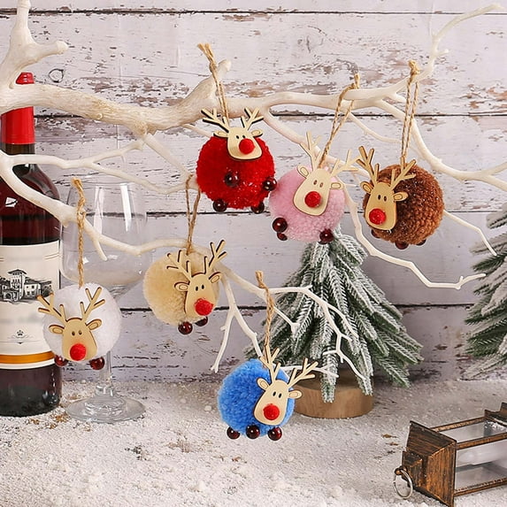 SINIMOKO Large Lambswool Ball Reindeer Pendant Christmas Tree Hanging Wool Ball Knitted Fawn Christmas Decoration