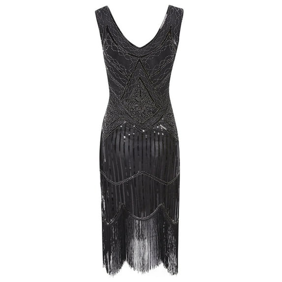 Spring Trendy SMihono Fashion Girls Sleeveless V-Neck Dress Plus Size Vintage 1920s Flapper Tassel Great Evening Party Cocktail Dress Black 10
