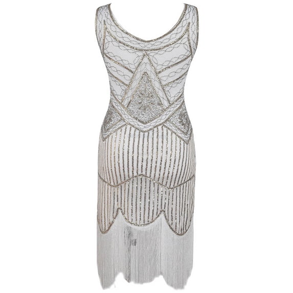 Spring Stylish SMihono Fashion Girls Sleeveless V-Neck Dress Plus Size Vintage 1920s Flapper Tassel Great Evening Party Cocktail Dress White 10