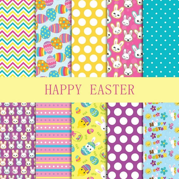 Suncoda 10PCS DIY Crafts Supplies Easter Spring Bunny Printed Fabric Squares 10inch Easter Decor